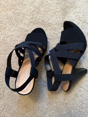 Black Strappy Wedge Sandals